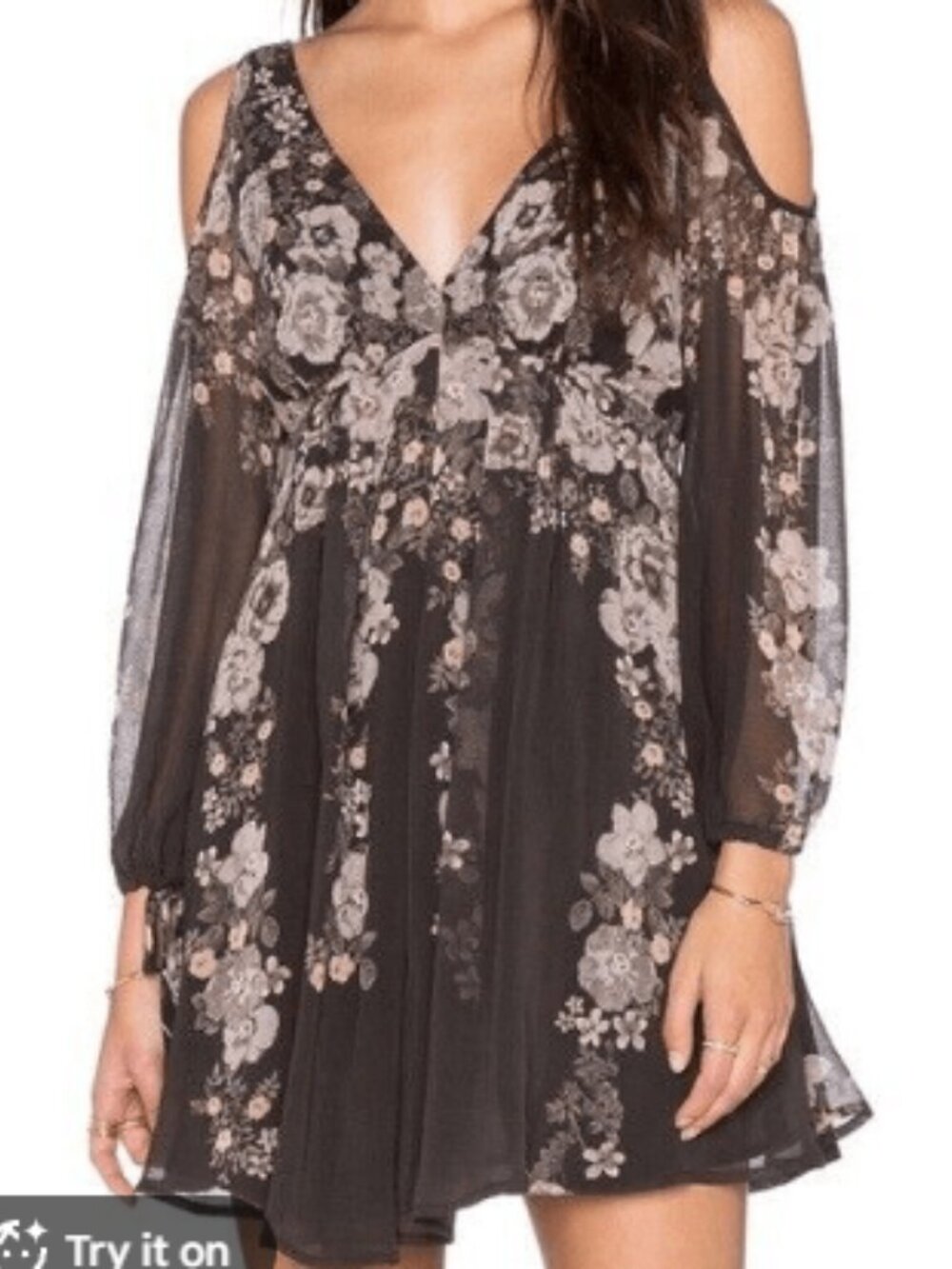 Free People Penny Lover Mini Dress Floral Black XS Boho Chic